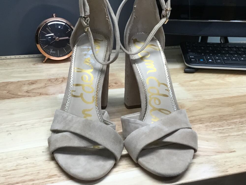 Sam Edelman Yancy Platform Sandals Women's 10 Beige Suede Ankle Strap Block Heel
